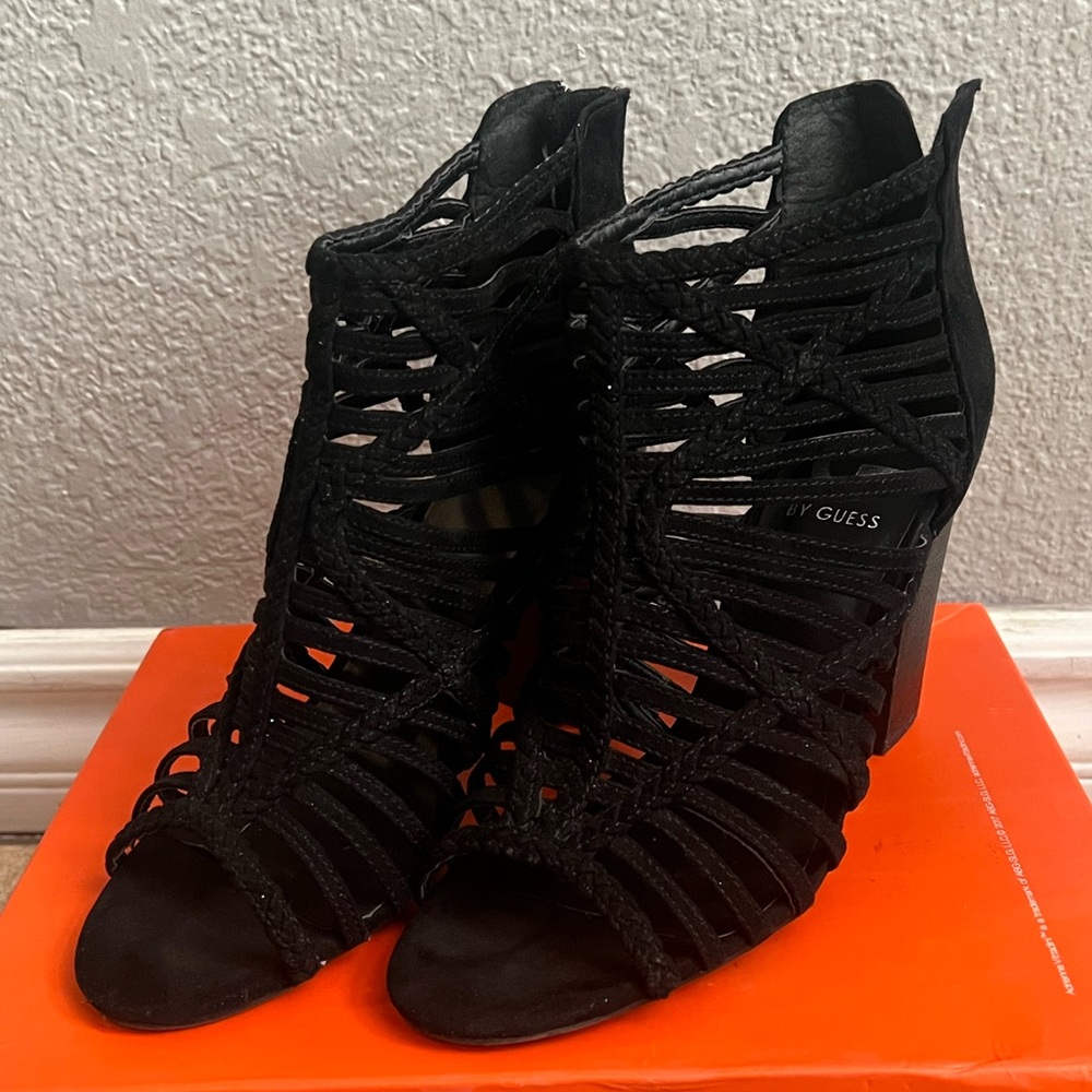 G by Guess suede gladiator heels